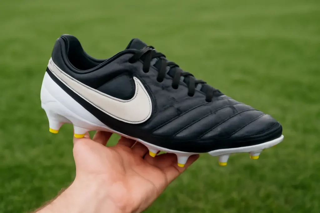 Nike Tiempo voetbalschoenen close-up, premium pasvorm en controle