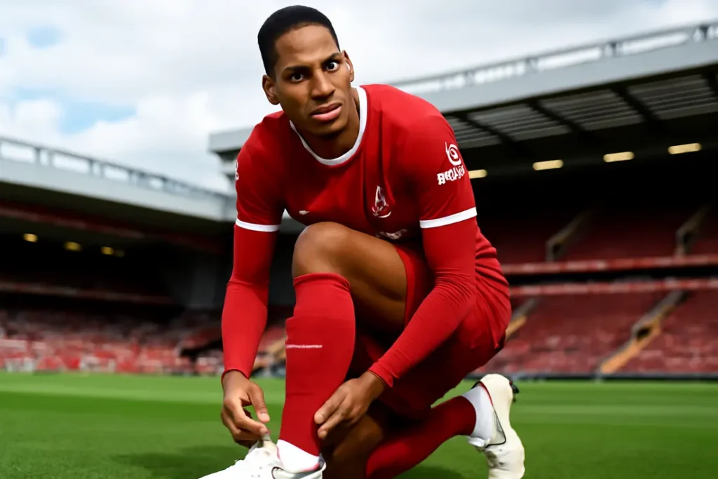 Virgil van Dijk met opvallende voetbalschoenen op het veld